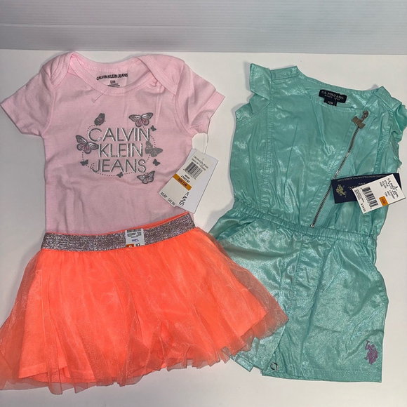 Lot of 3 baby girl clothing items 12 months NEW U.S. Polo Calvin Klein Garanimal - Picture 1 of 16